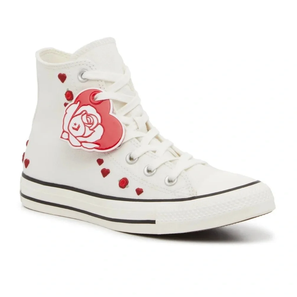 SOLD. NIB Converse All Star White Sneakers with Red Heart Details - Picture 2 of 9